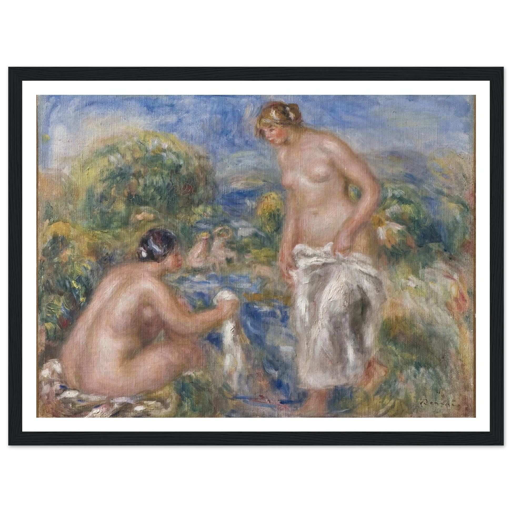 Bathing Women Art Print | Pierre Auguste Renoir - Framed Poster - 30x40 cm / 12x16″ - Black frame