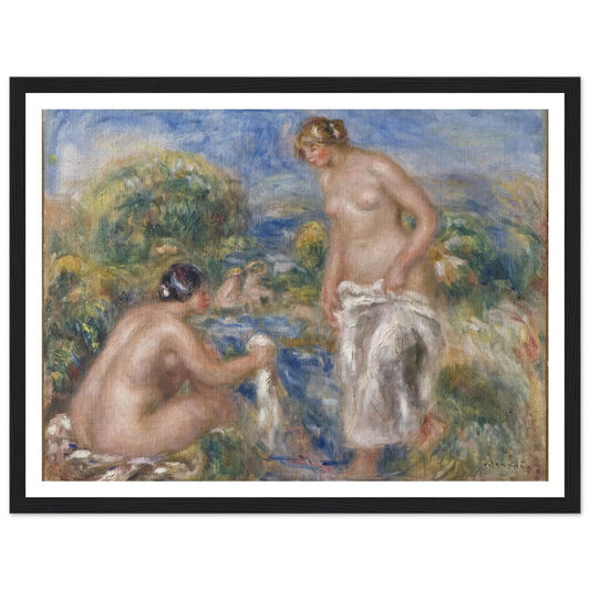 Bathing Women Art Print | Pierre Auguste Renoir - Framed Poster - 30x40 cm / 12x16″ - Black frame