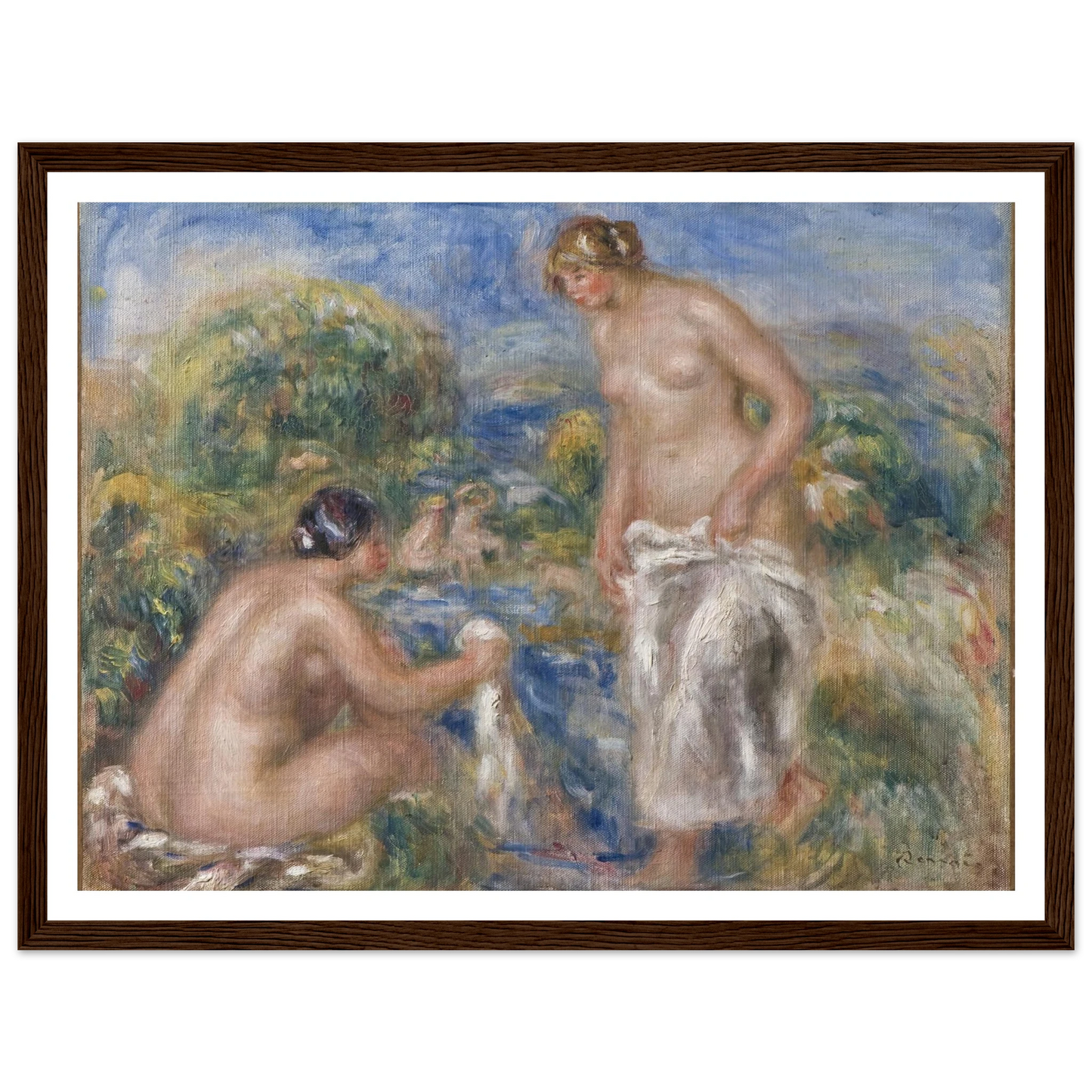 Bathing Women Art Print | Pierre Auguste Renoir - Framed Poster - 30x40 cm / 12x16″ - Black frame