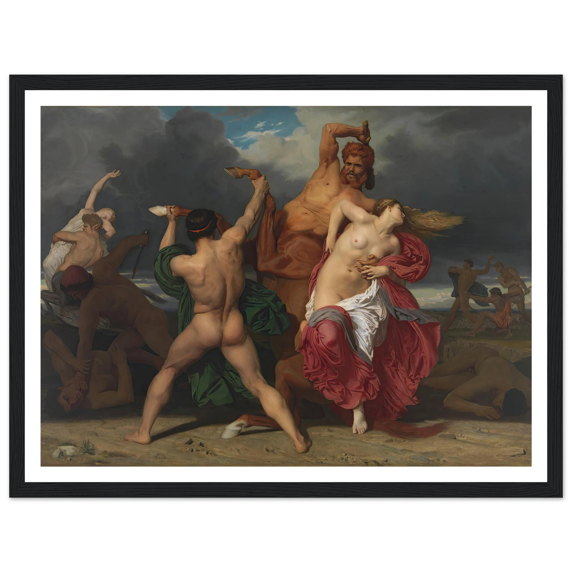 Battle Of The Centaurs And The Lapiths (1852) Art Print | William Bouguereau - Framed Poster - 30x40 cm / 12x16″ - Black frame