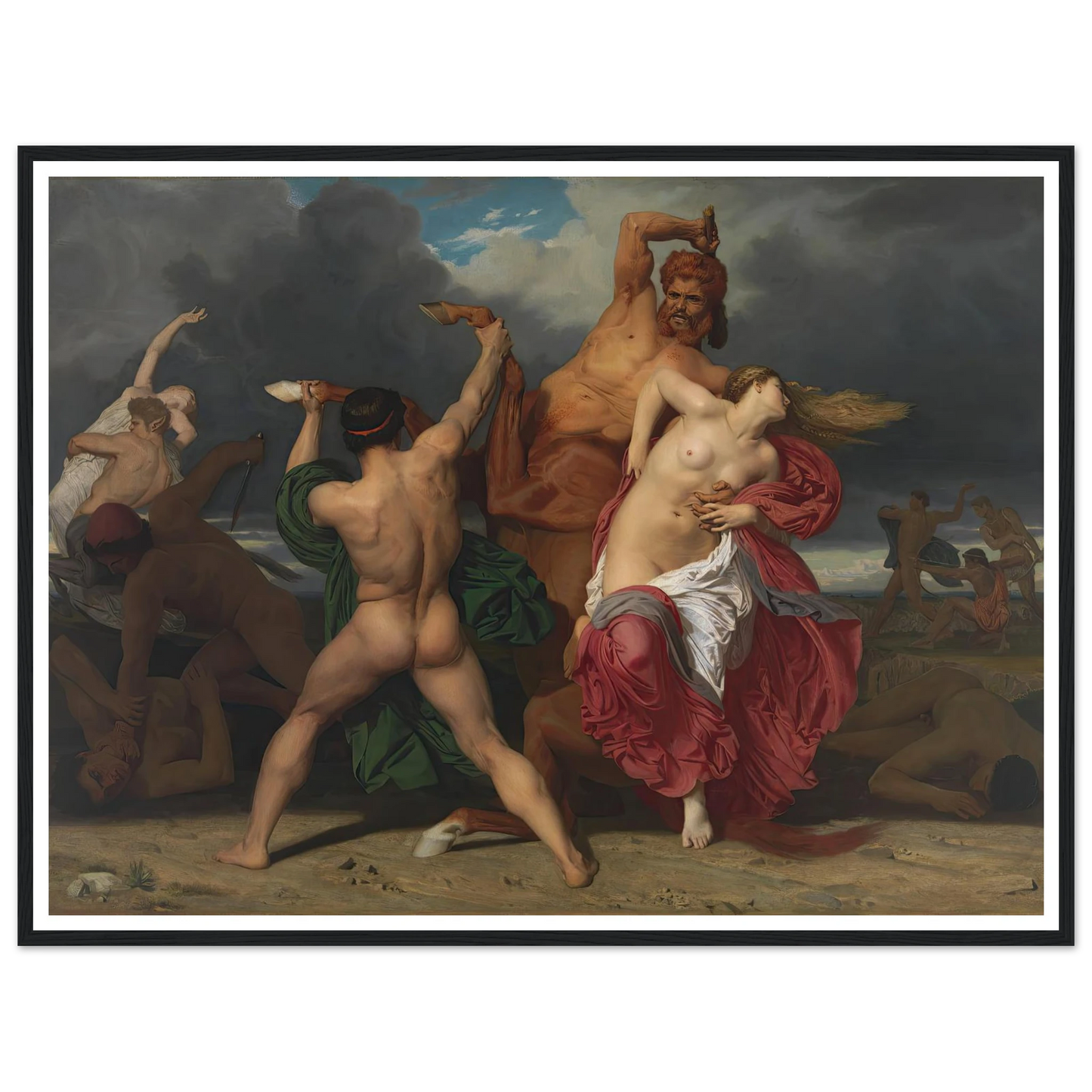Battle Of The Centaurs And The Lapiths (1852) Art Print | William Bouguereau - Framed Poster - 30x40 cm / 12x16″ - Black frame