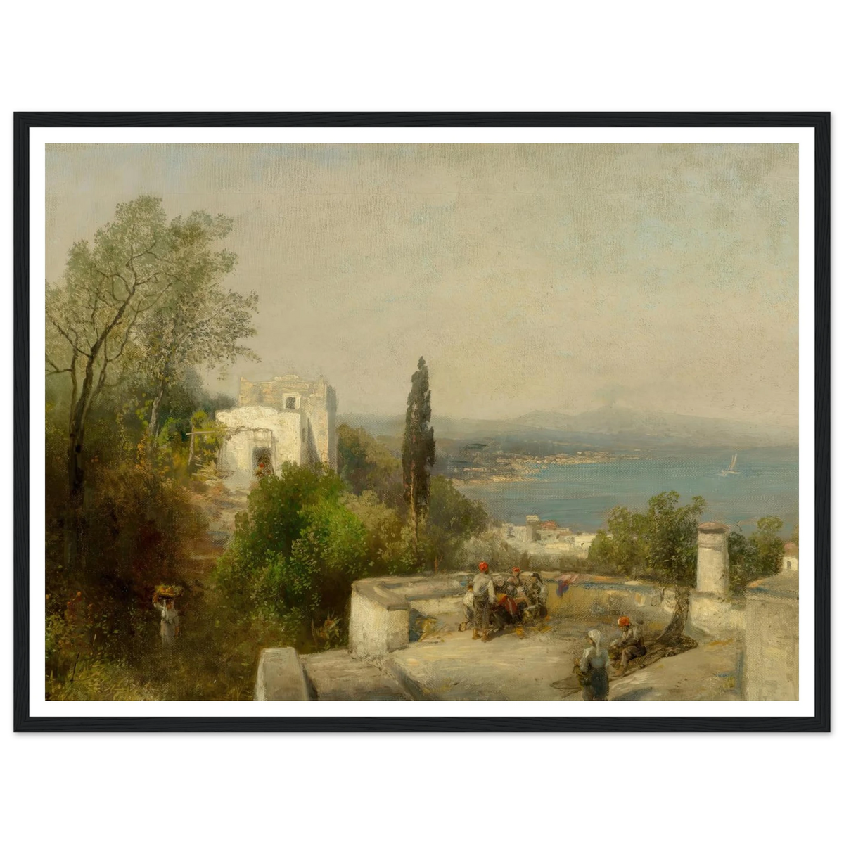 Bay of Naples Art Print | Hermann Ottomar Herzog - Framed Poster - 30x40 cm / 12x16″ - Black frame