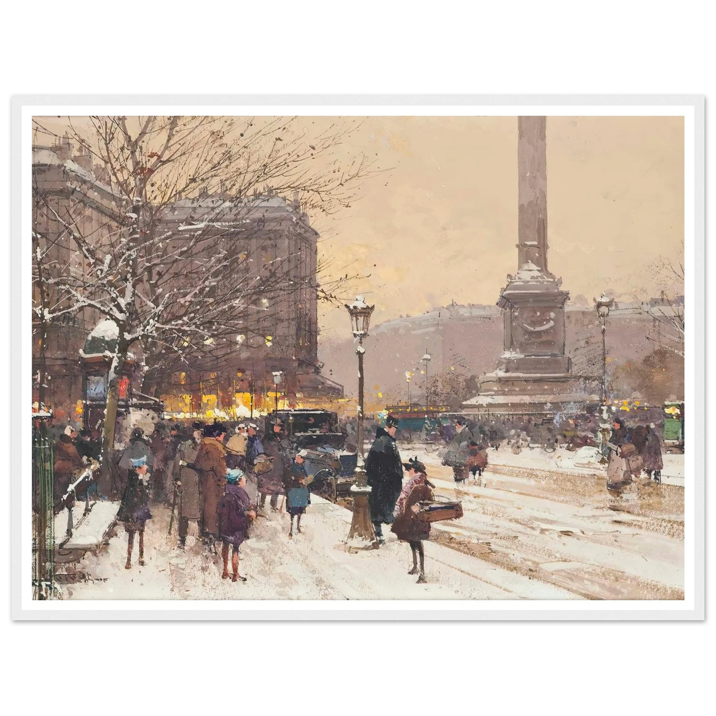 Figures in the snow, the Place de Concorde, Paris Art Print | Eugene Galien Laloue-Quipham Collections