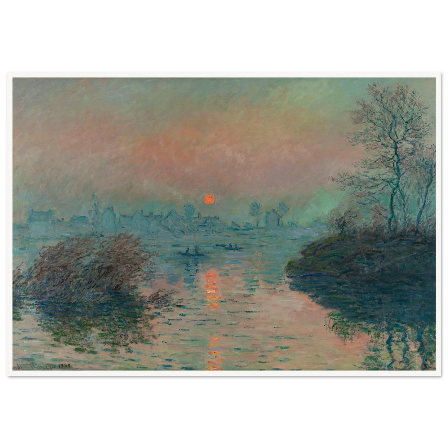 Soleil couchant sur la Seine à Lavacourt, effet d’hiver (1880) Art Print | Claude Monet-Quipham Collections
