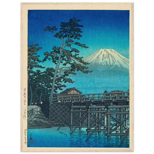Tsukiyo no Fuji, Kawaibashi (Mt. Fuji in moonlight, Kawai Bridge) (1947) Art Print | Kawase Hasui - Framed Poster - 30x40 cm / 12x16″ - Black frame