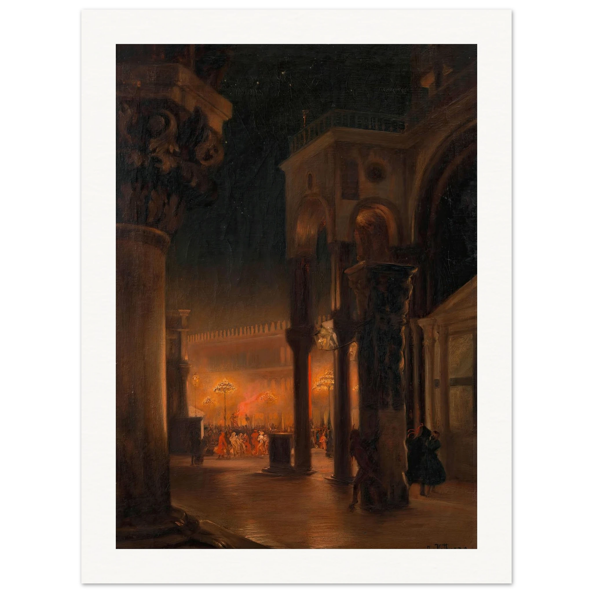 Karneval am Markusplatz in Venedig bei Nacht (1887) Art Print | Josef Hoffmann-Quipham Collections