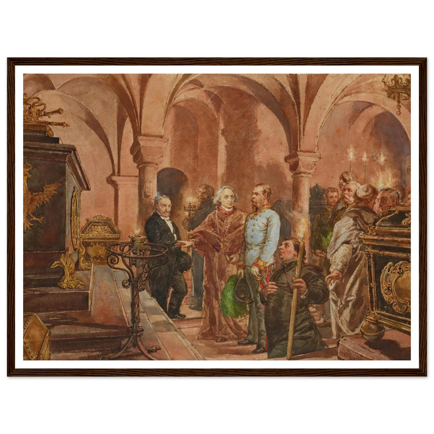 The Emperor in Front of the Sarcophagus of John III Sobieski in Saint Leonard’s Crypt under the Wawel Cathedral (1881) Art Print | Jan Matejko-Quipham Collections