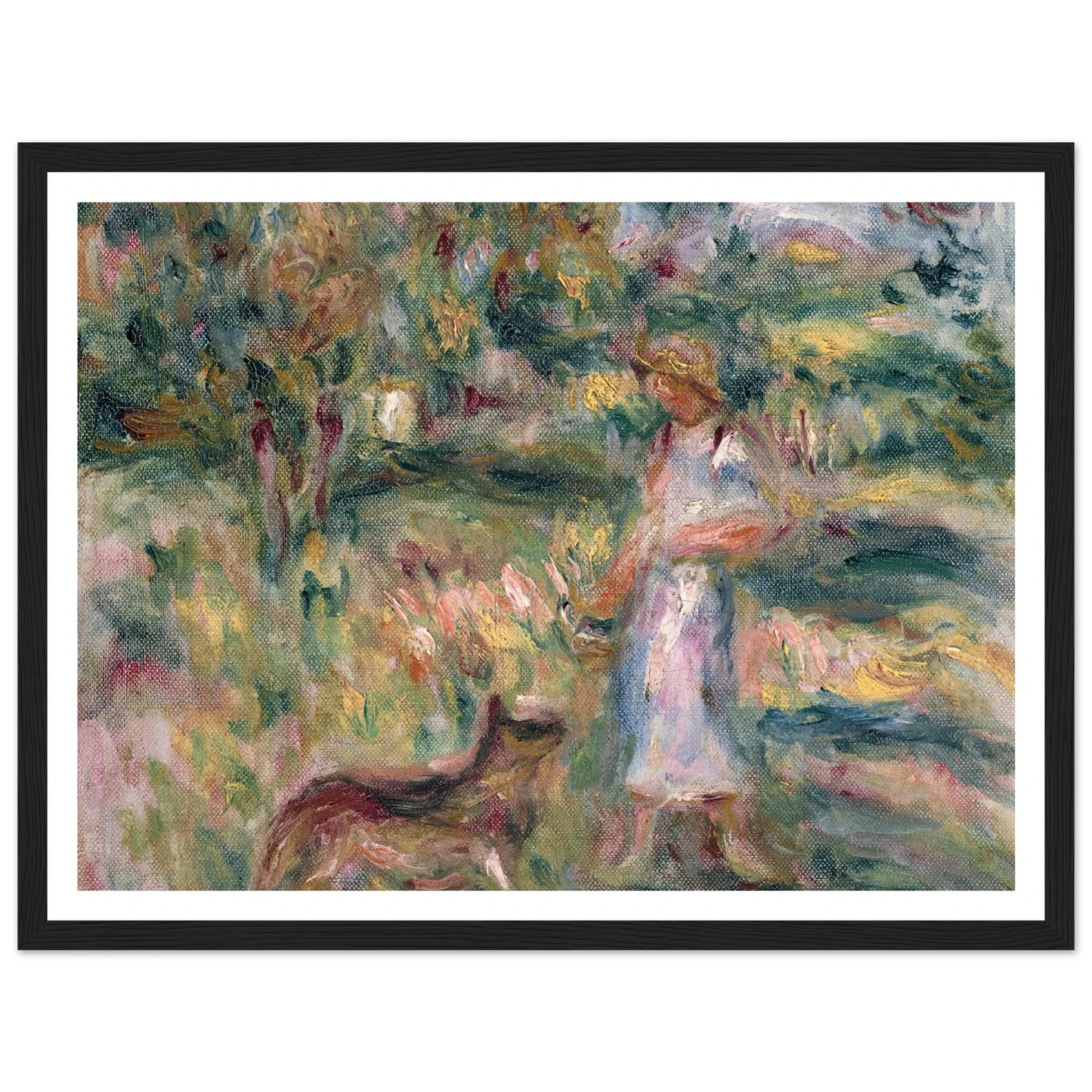 Paysage avec femme en bleu et Zaza à Cagnes (1919) Art Print | Pierre Auguste Renoir-Quipham Collections