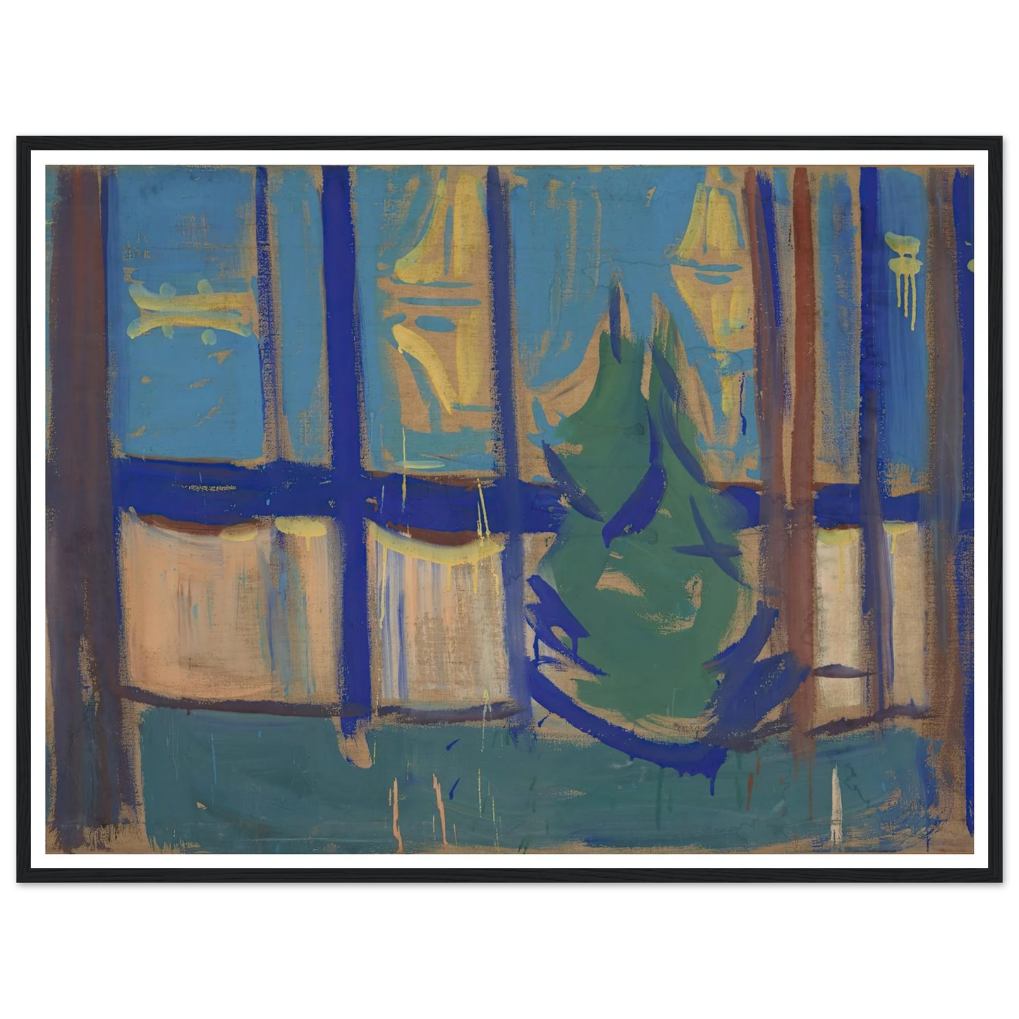 Beach Landscape with Trees and Boats (1905–06) Art Print | Edvard Munch - Framed Poster - 30x40 cm / 12x16″ - Black frame