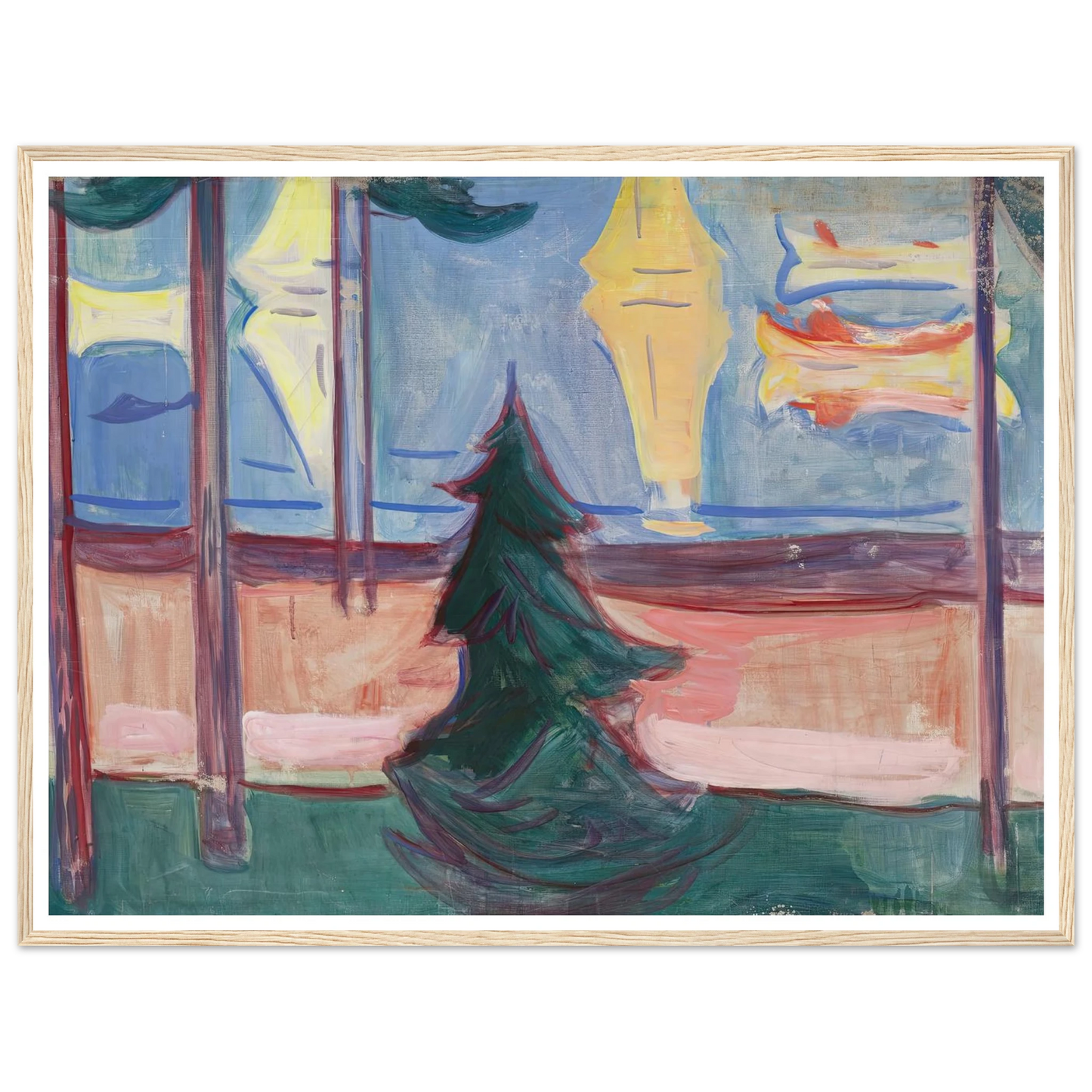 Beach Landscape with Trees and Boats (1905–1906) Art Print | Edvard Munch - Framed Poster - 30x40 cm / 12x16″ - Black frame
