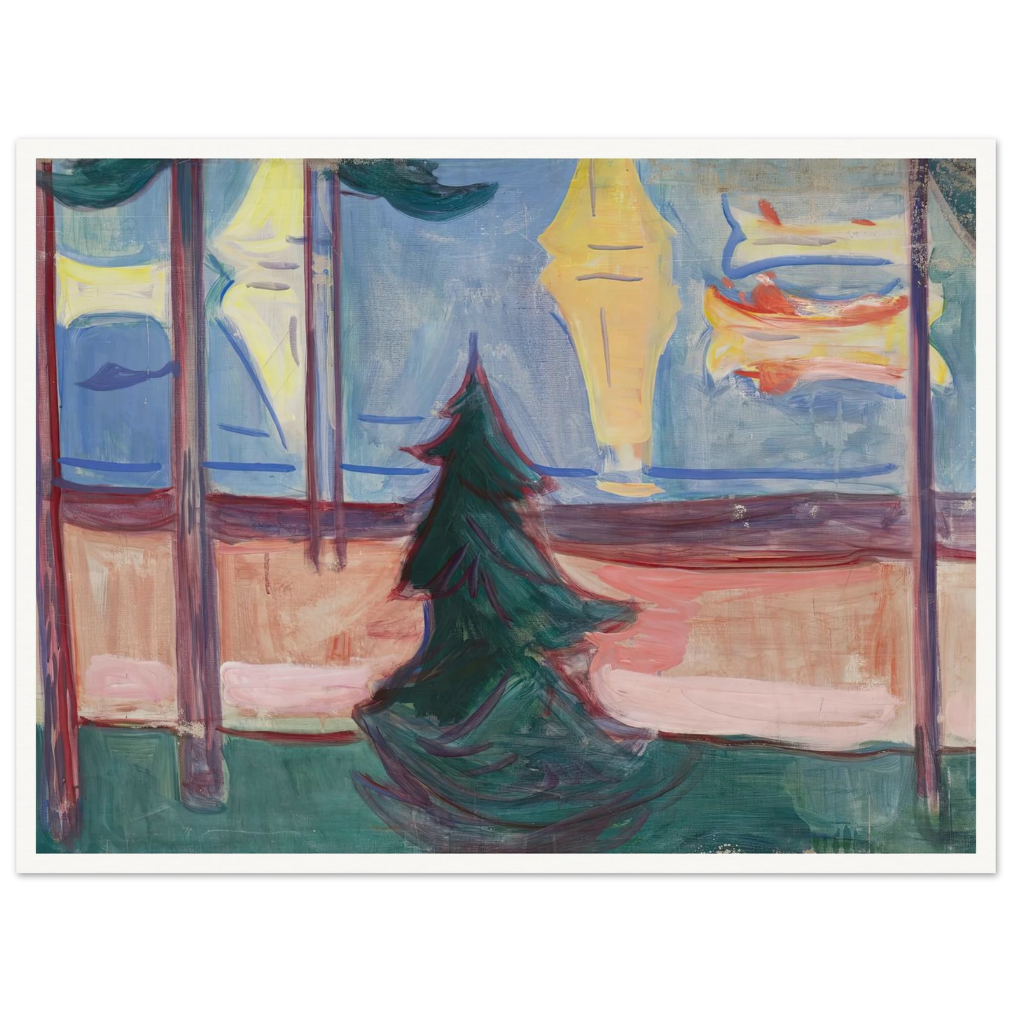 Beach Landscape with Trees and Boats (1905–1906) Art Print | Edvard Munch - Framed Poster - 30x40 cm / 12x16″ - Black frame