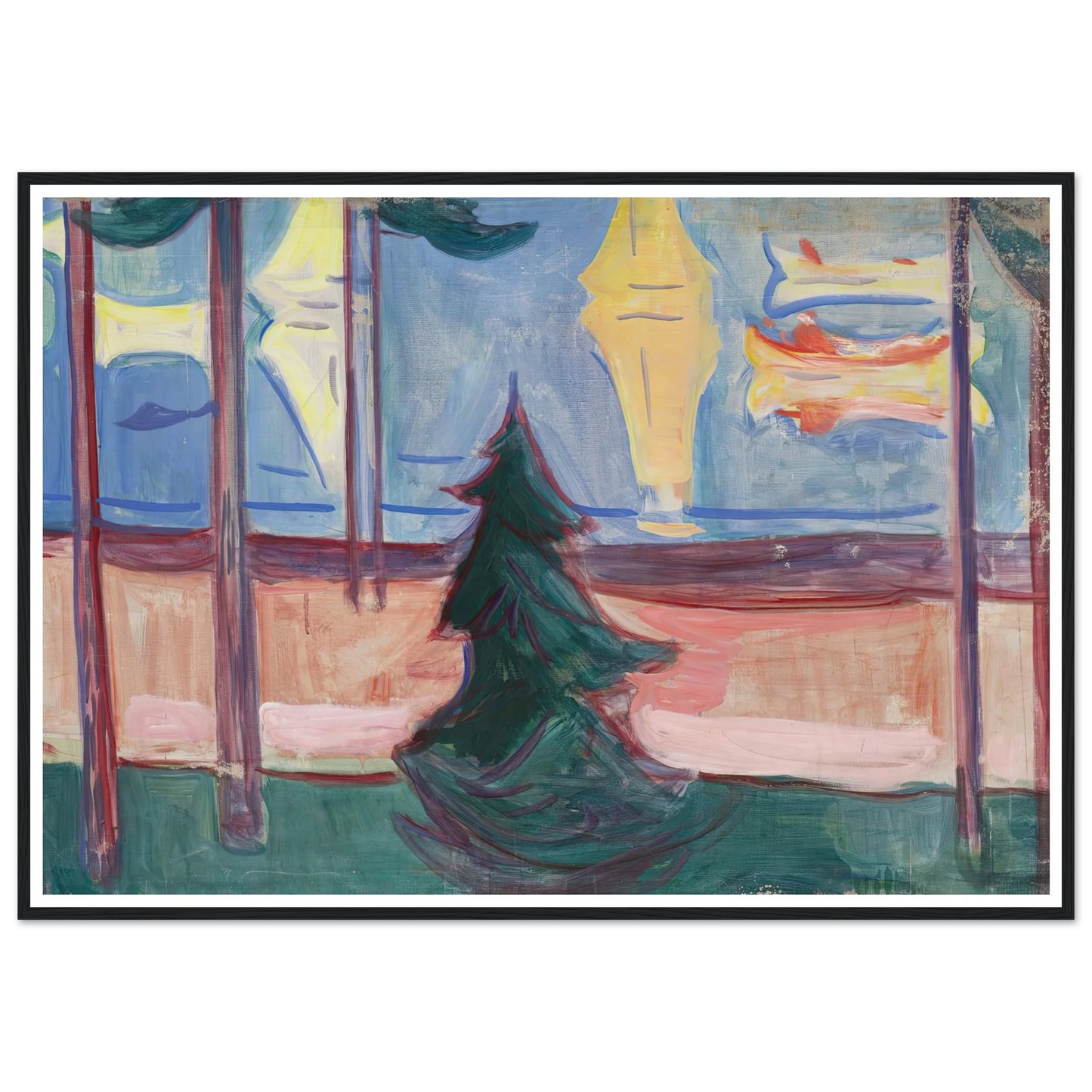 Beach Landscape with Trees and Boats (1905–1906) Art Print | Edvard Munch - Framed Poster - 30x40 cm / 12x16″ - Black frame