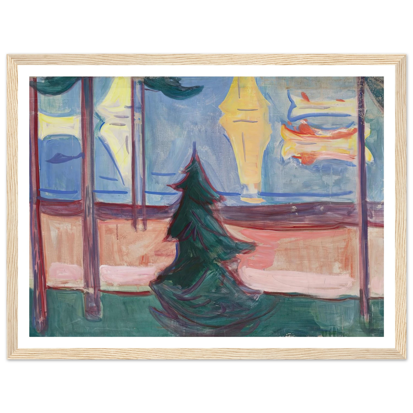 Beach Landscape with Trees and Boats (1905–1906) Art Print | Edvard Munch - Framed Poster - 30x40 cm / 12x16″ - Black frame