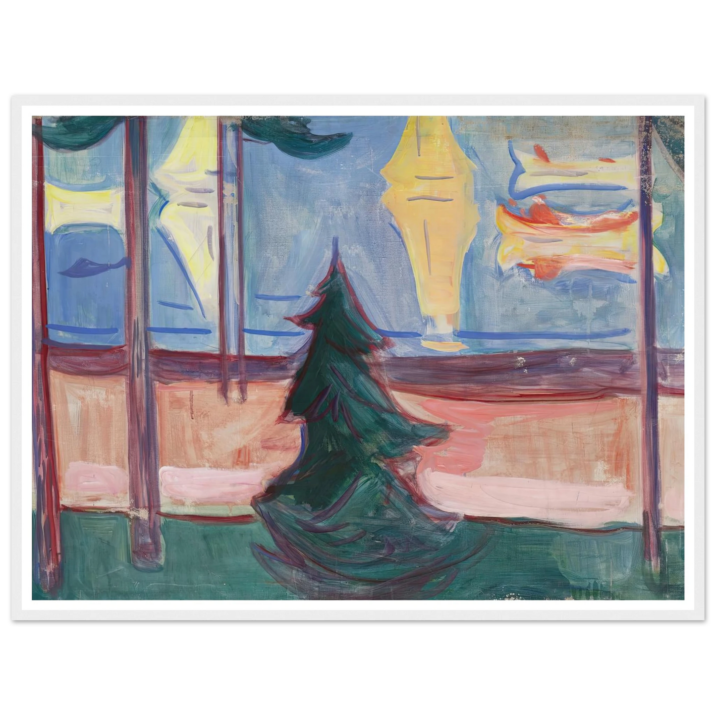 Beach Landscape with Trees and Boats (1905–1906) Art Print | Edvard Munch - Framed Poster - 30x40 cm / 12x16″ - Black frame