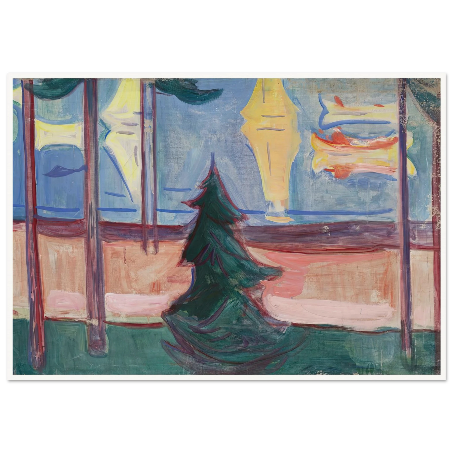 Beach Landscape with Trees and Boats (1905–1906) Art Print | Edvard Munch - Framed Poster - 30x40 cm / 12x16″ - Black frame