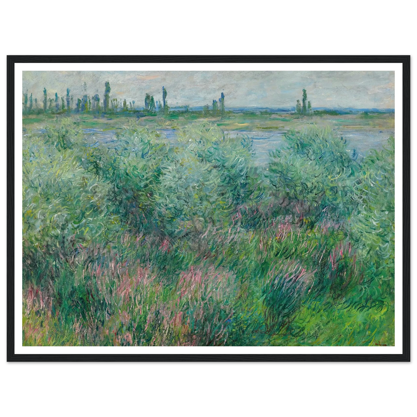 Berges De La Seine Près De Vétheuil (1881) Art Print | Claude Monet - Framed Poster - 30x40 cm / 12x16″ - Black frame