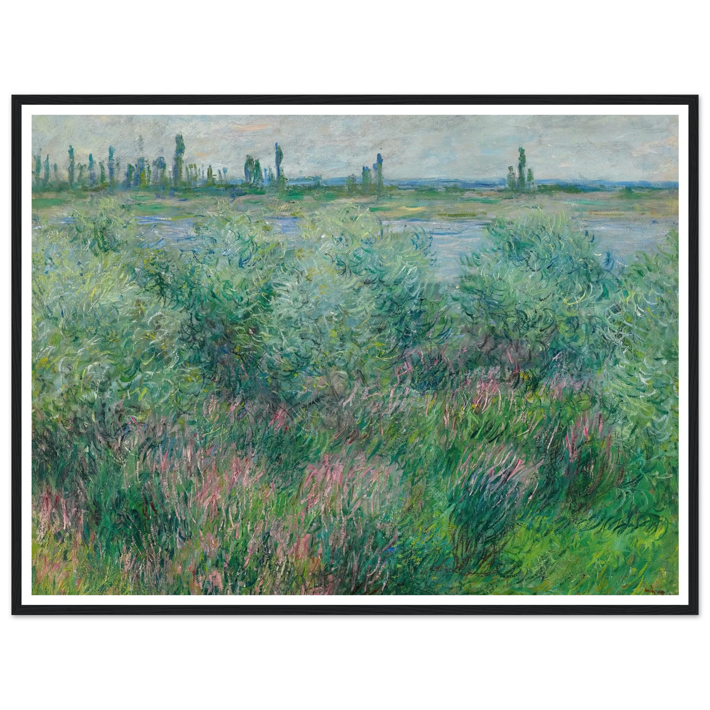 Berges De La Seine Près De Vétheuil (1881) Art Print | Claude Monet - Framed Poster - 30x40 cm / 12x16″ - Black frame