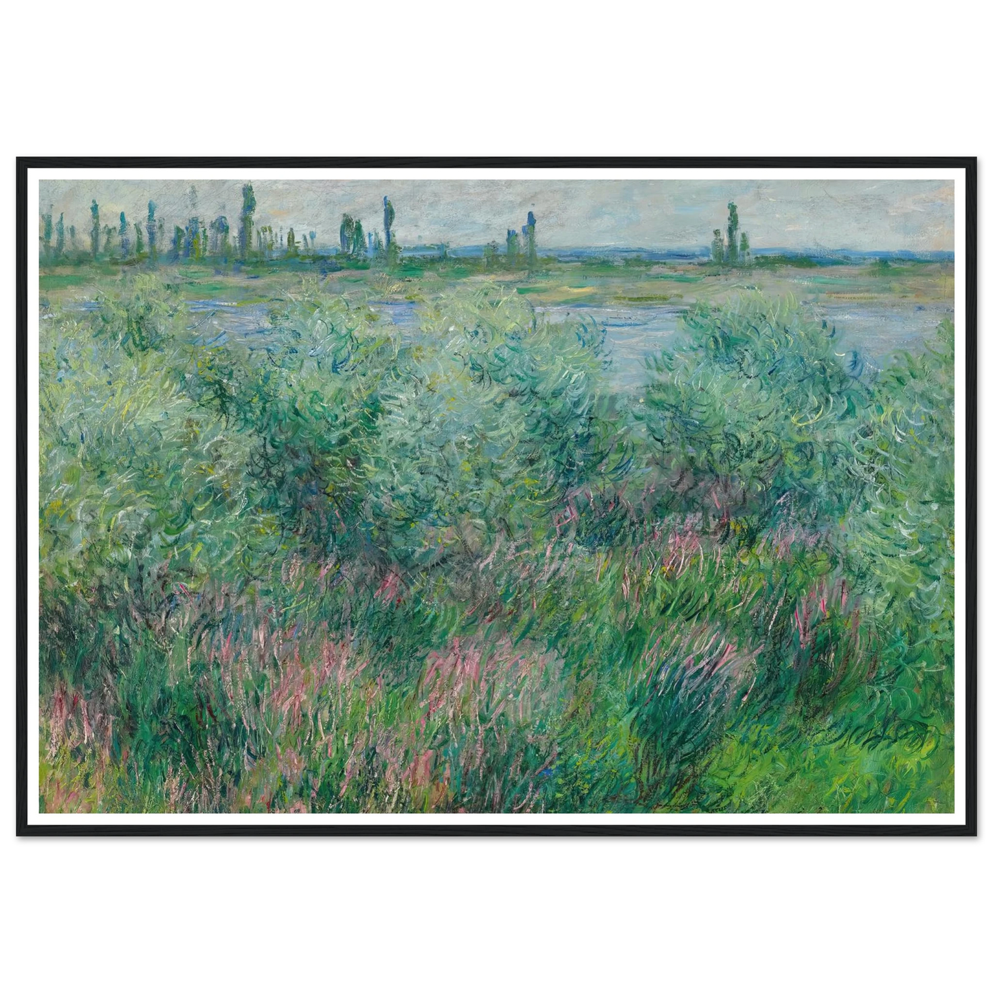 Berges De La Seine Près De Vétheuil (1881) Art Print | Claude Monet - Framed Poster - 30x40 cm / 12x16″ - Black frame