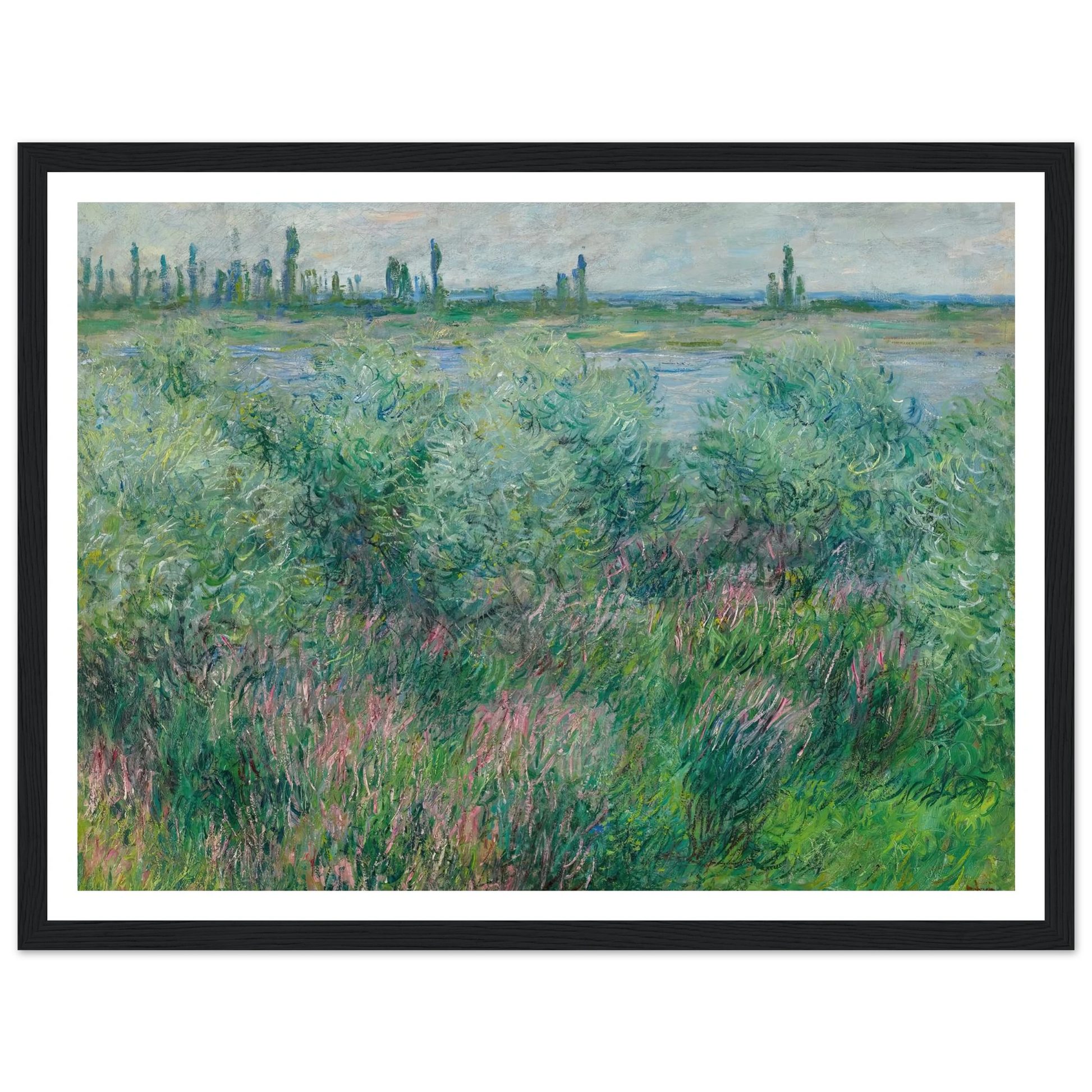 Berges De La Seine Près De Vétheuil (1881) Art Print | Claude Monet - Framed Poster - 30x40 cm / 12x16″ - Black frame