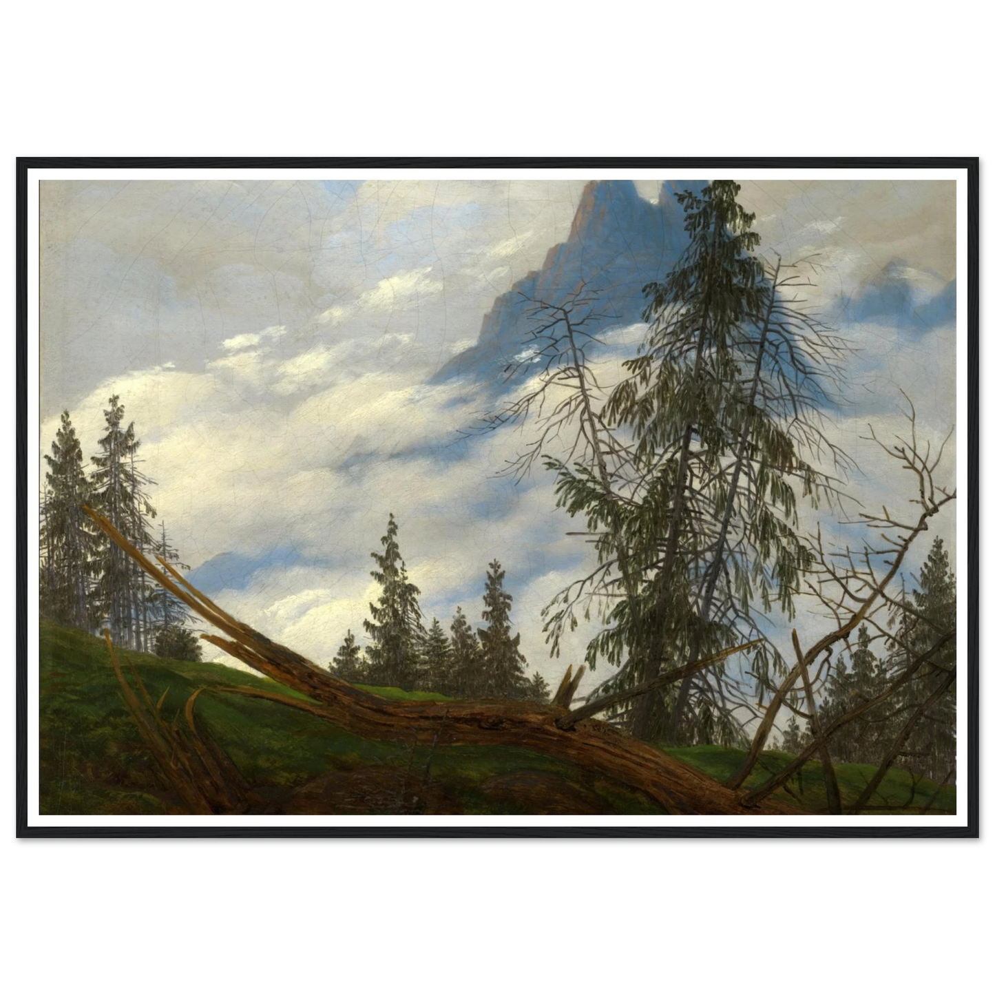 Berggipfel mit ziehenden Wolken (1835) Art Print | Caspar David Friedrich - Framed Poster - 30x40 cm / 12x16″ - Black frame