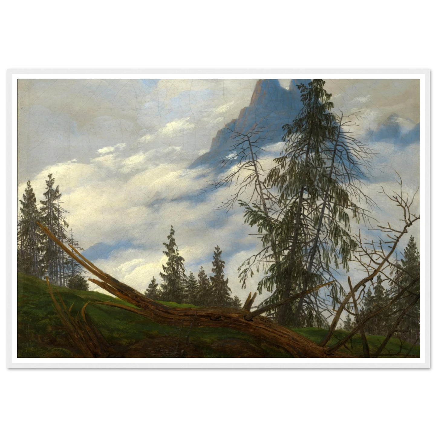 Berggipfel mit ziehenden Wolken (1835) Art Print | Caspar David Friedrich - Framed Poster - 30x40 cm / 12x16″ - Black frame