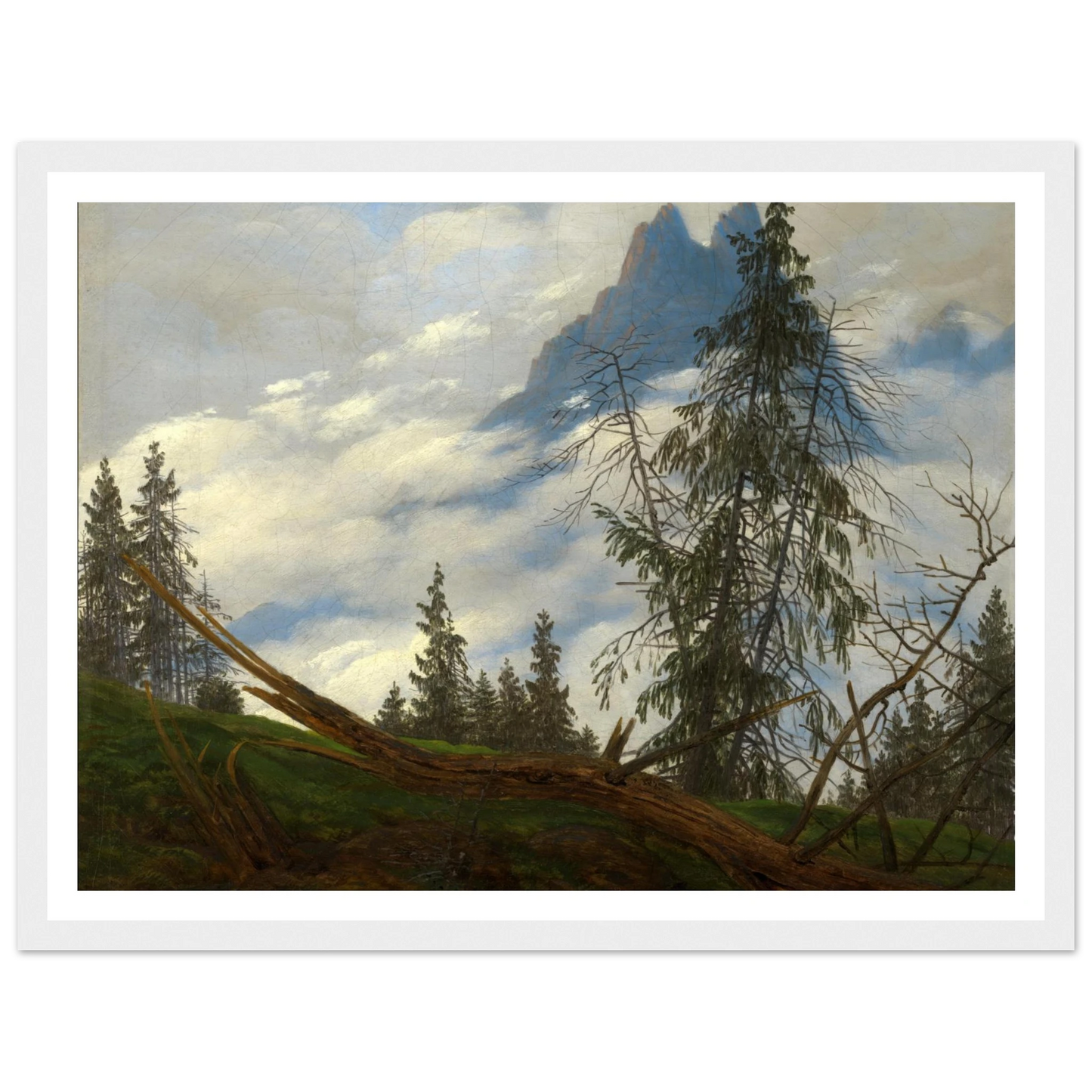 Berggipfel mit ziehenden Wolken (1835) Art Print | Caspar David Friedrich - Framed Poster - 30x40 cm / 12x16″ - Black frame