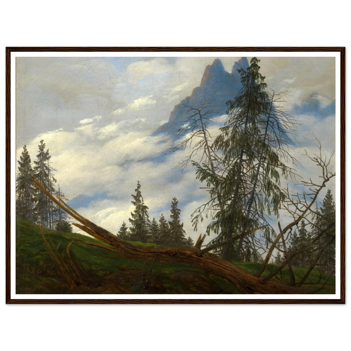 Berggipfel mit ziehenden Wolken (1835) Art Print | Caspar David Friedrich - Framed Poster - 30x40 cm / 12x16″ - Black frame