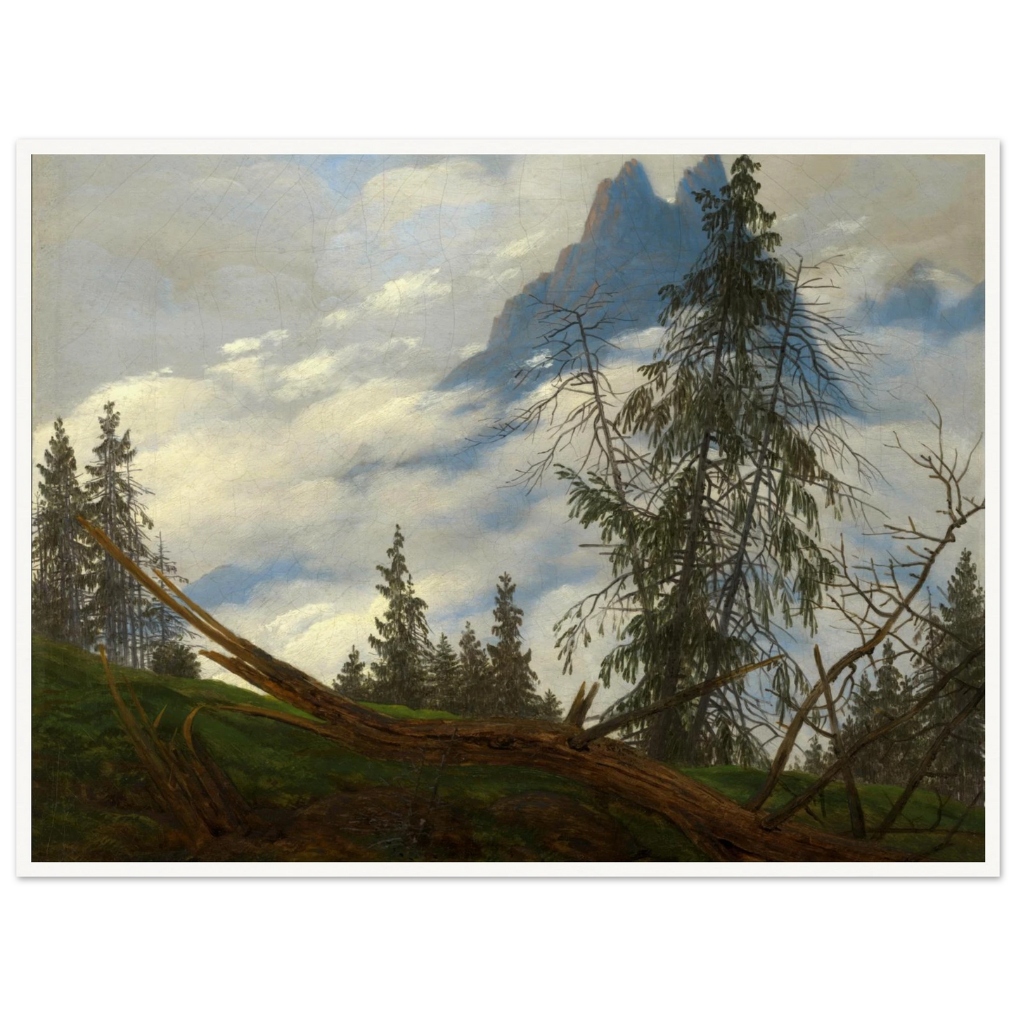 Berggipfel mit ziehenden Wolken (1835) Art Print | Caspar David Friedrich - Framed Poster - 30x40 cm / 12x16″ - Black frame