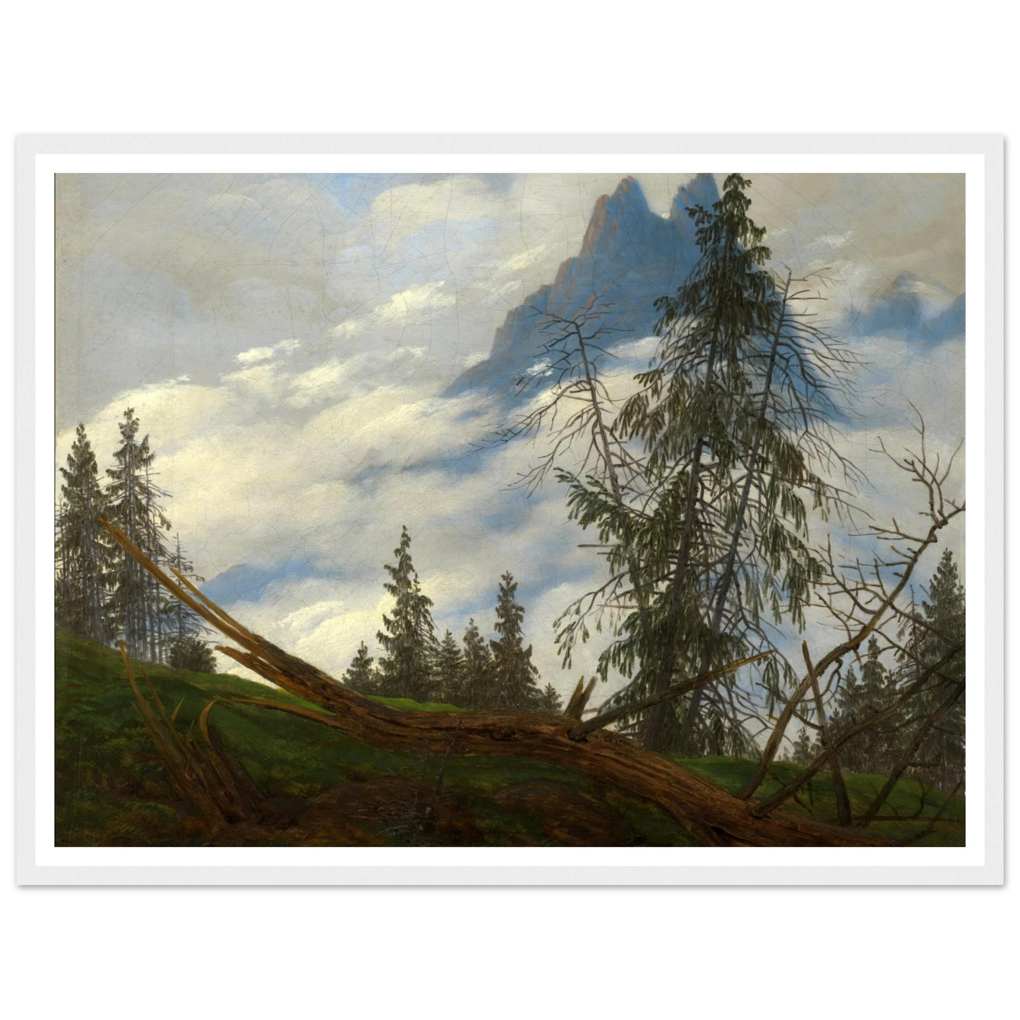 Berggipfel mit ziehenden Wolken (1835) Art Print | Caspar David Friedrich - Framed Poster - 30x40 cm / 12x16″ - Black frame