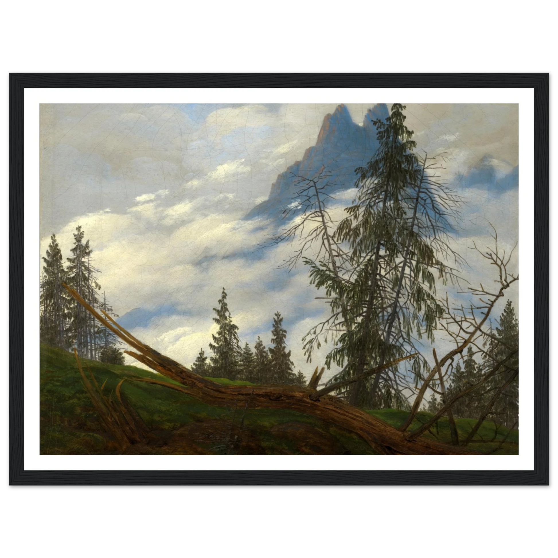 Berggipfel mit ziehenden Wolken (1835) Art Print | Caspar David Friedrich - Framed Poster - 30x40 cm / 12x16″ - Black frame