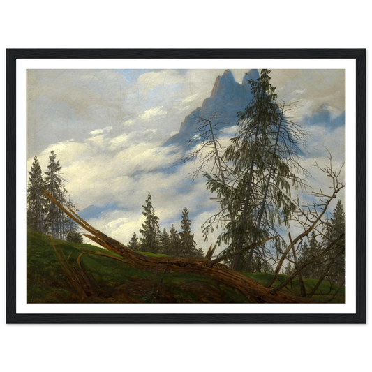Berggipfel mit ziehenden Wolken (1835) Art Print | Caspar David Friedrich - Framed Poster - 30x40 cm / 12x16″ - Black frame
