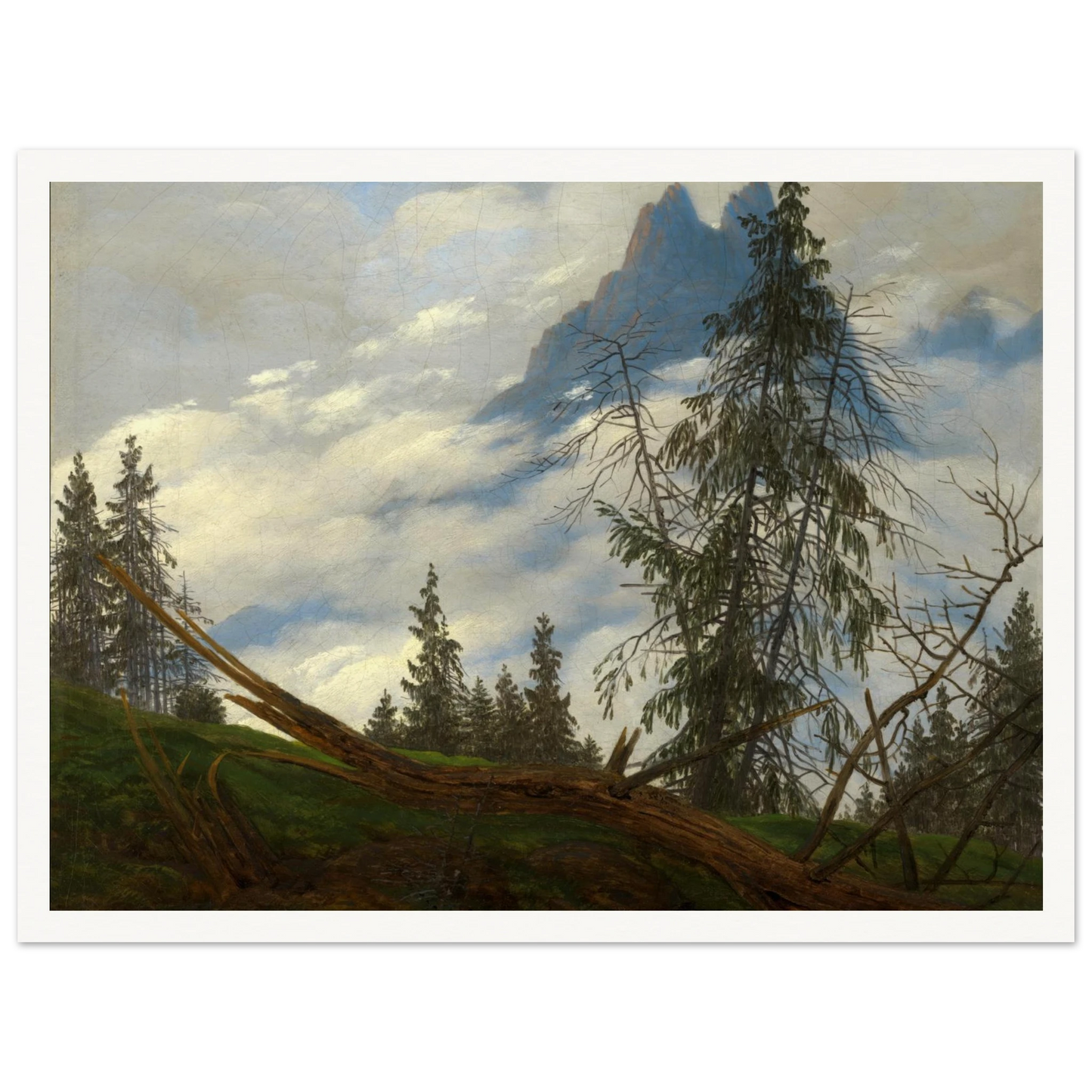 Berggipfel mit ziehenden Wolken (1835) Art Print | Caspar David Friedrich - Framed Poster - 30x40 cm / 12x16″ - Black frame