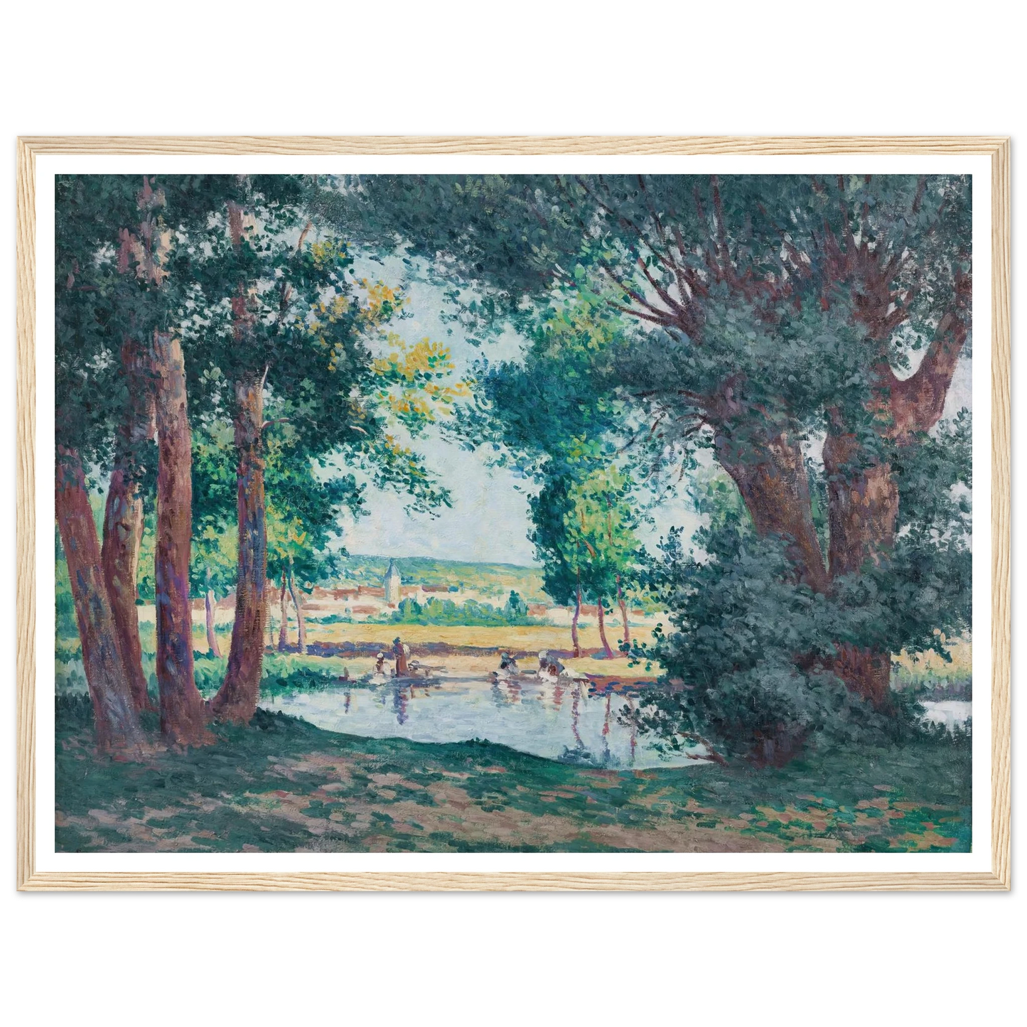 Bessy-sur-Cure, les lavandieres au bord de l’eau (1906) Art Print | Maximilien Luce - Framed Poster - 30x40 cm / 12x16″ - Black frame