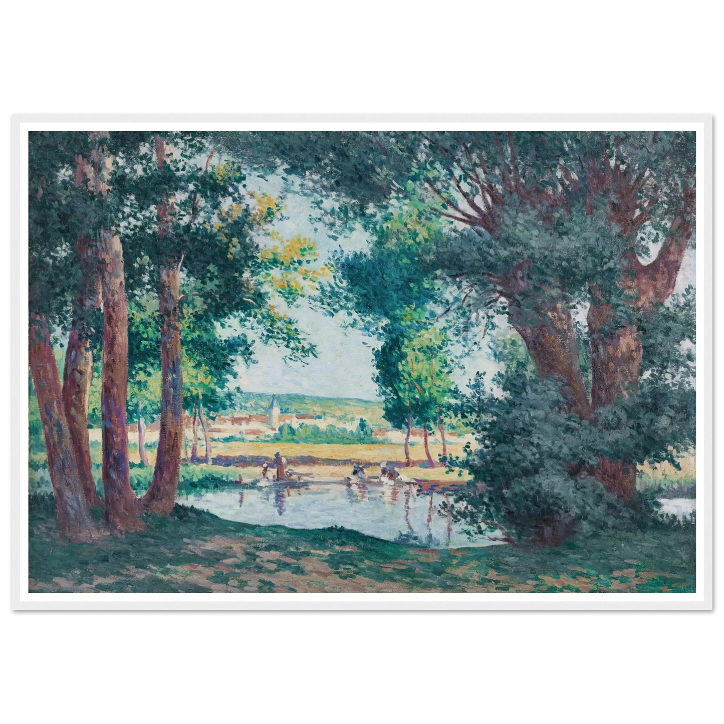 Bessy-sur-Cure, les lavandieres au bord de l’eau (1906) Art Print | Maximilien Luce - Framed Poster - 30x40 cm / 12x16″ - Black frame