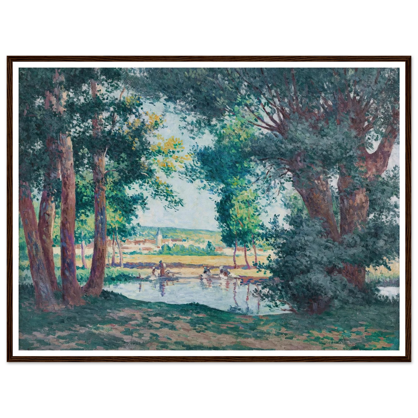 Bessy-sur-Cure, les lavandieres au bord de l’eau (1906) Art Print | Maximilien Luce - Framed Poster - 30x40 cm / 12x16″ - Black frame
