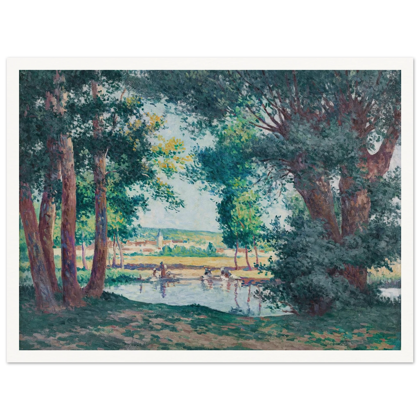 Bessy-sur-Cure, les lavandieres au bord de l’eau (1906) Art Print | Maximilien Luce - Framed Poster - 30x40 cm / 12x16″ - Black frame