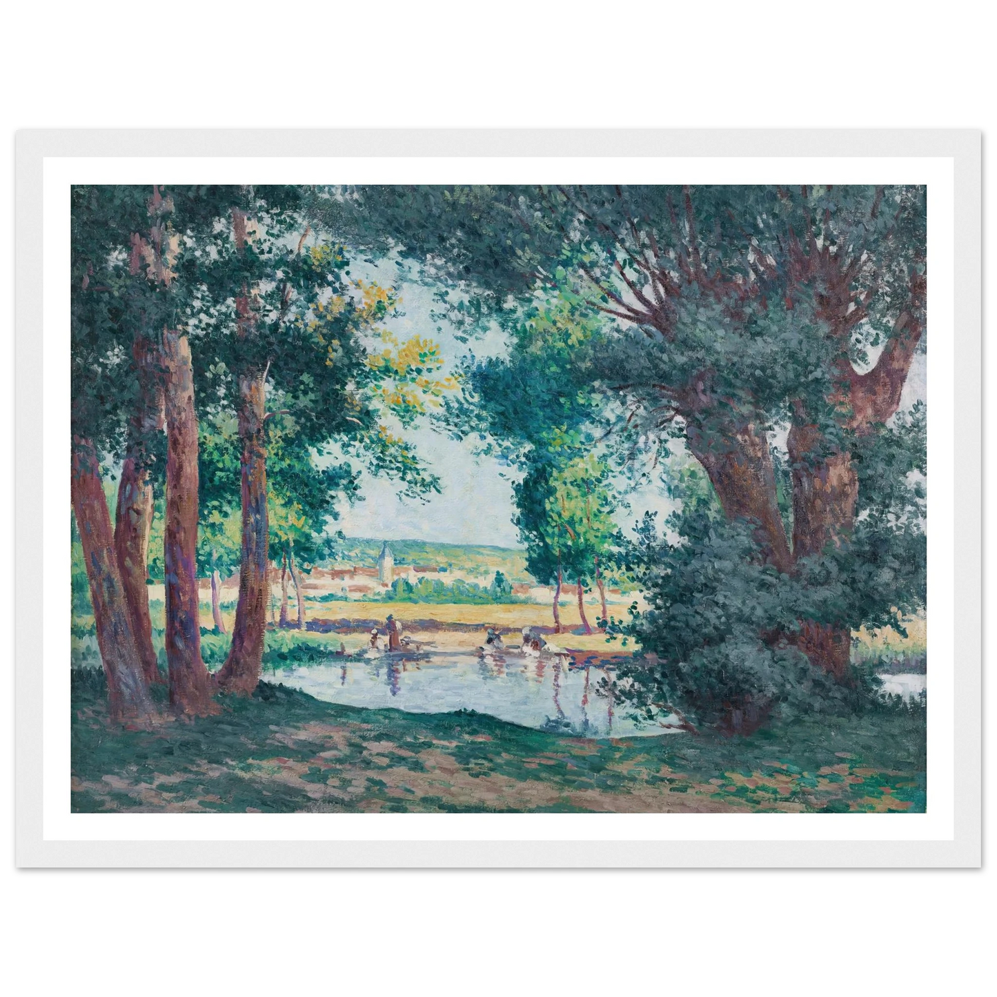 Bessy-sur-Cure, les lavandieres au bord de l’eau (1906) Art Print | Maximilien Luce - Framed Poster - 30x40 cm / 12x16″ - Black frame