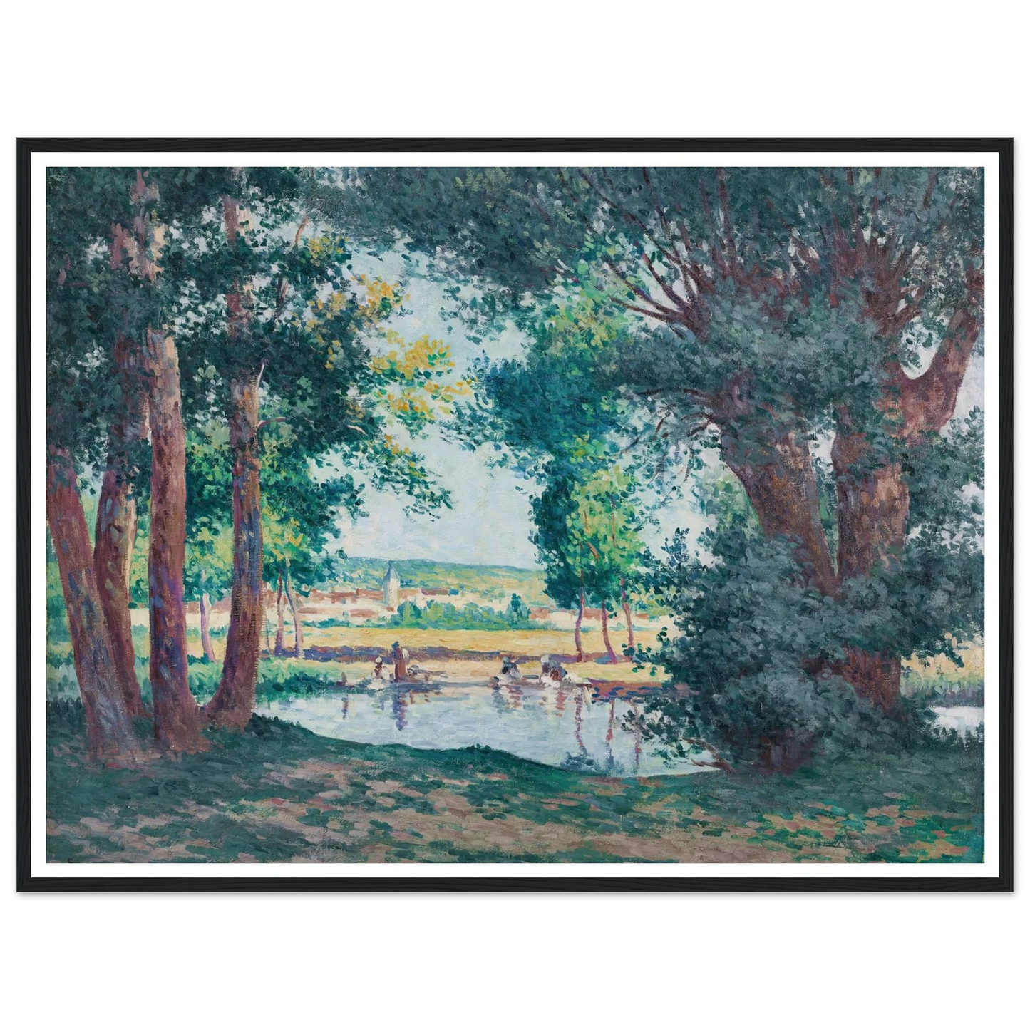 Bessy-sur-Cure, les lavandieres au bord de l’eau (1906) Art Print | Maximilien Luce - Framed Poster - 30x40 cm / 12x16″ - Black frame