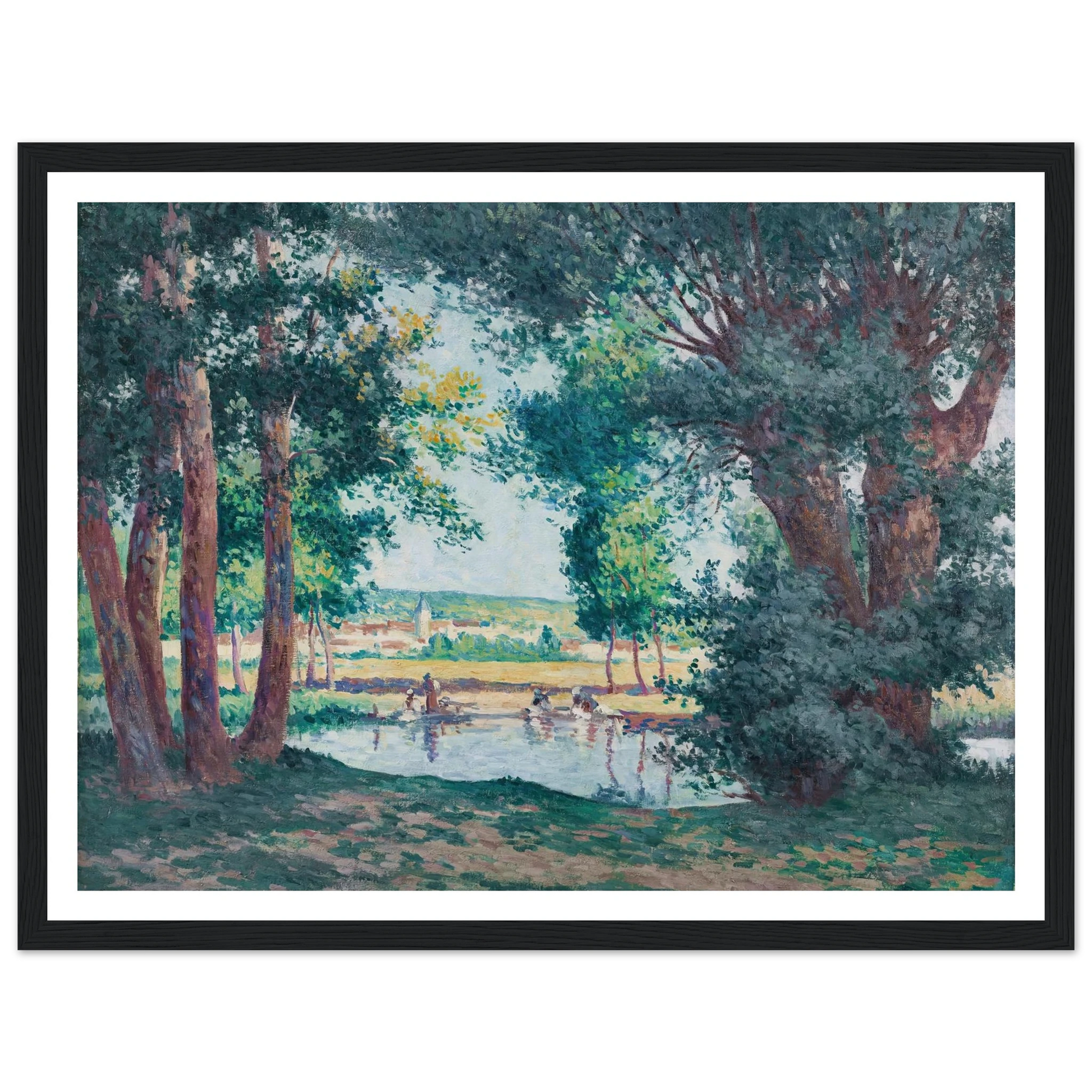 Bessy-sur-Cure, les lavandieres au bord de l’eau (1906) Art Print | Maximilien Luce - Framed Poster - 30x40 cm / 12x16″ - Black frame