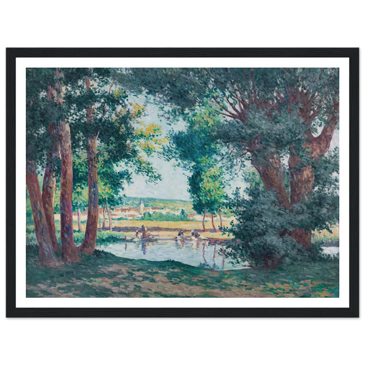 Bessy-sur-Cure, les lavandieres au bord de l’eau (1906) Art Print | Maximilien Luce - Framed Poster - 30x40 cm / 12x16″ - Black frame