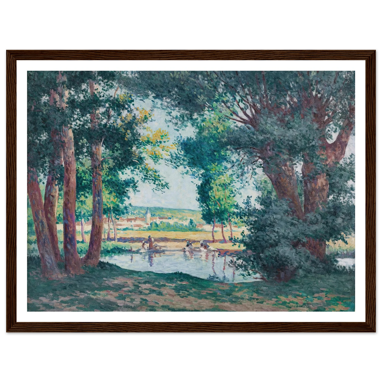 Bessy-sur-Cure, les lavandieres au bord de l’eau (1906) Art Print | Maximilien Luce - Framed Poster - 30x40 cm / 12x16″ - Black frame