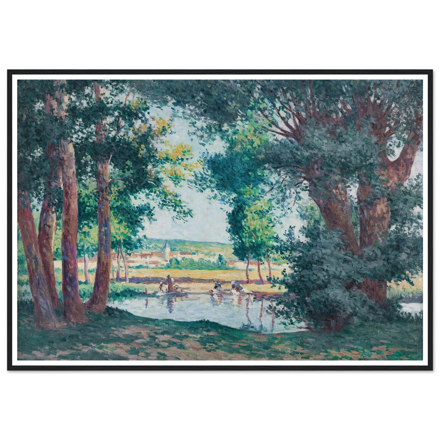 Bessy-sur-Cure, les lavandieres au bord de l’eau (1906) Art Print | Maximilien Luce - Framed Poster - 30x40 cm / 12x16″ - Black frame