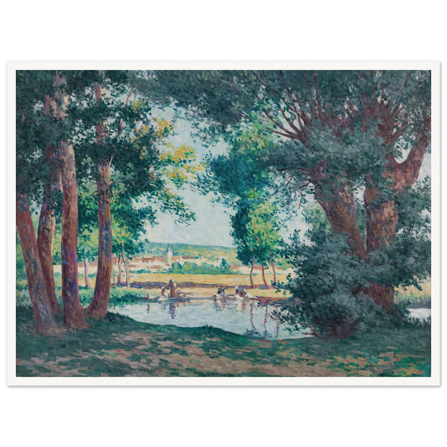 Bessy-sur-Cure, les lavandieres au bord de l’eau (1906) Art Print | Maximilien Luce - Framed Poster - 30x40 cm / 12x16″ - Black frame