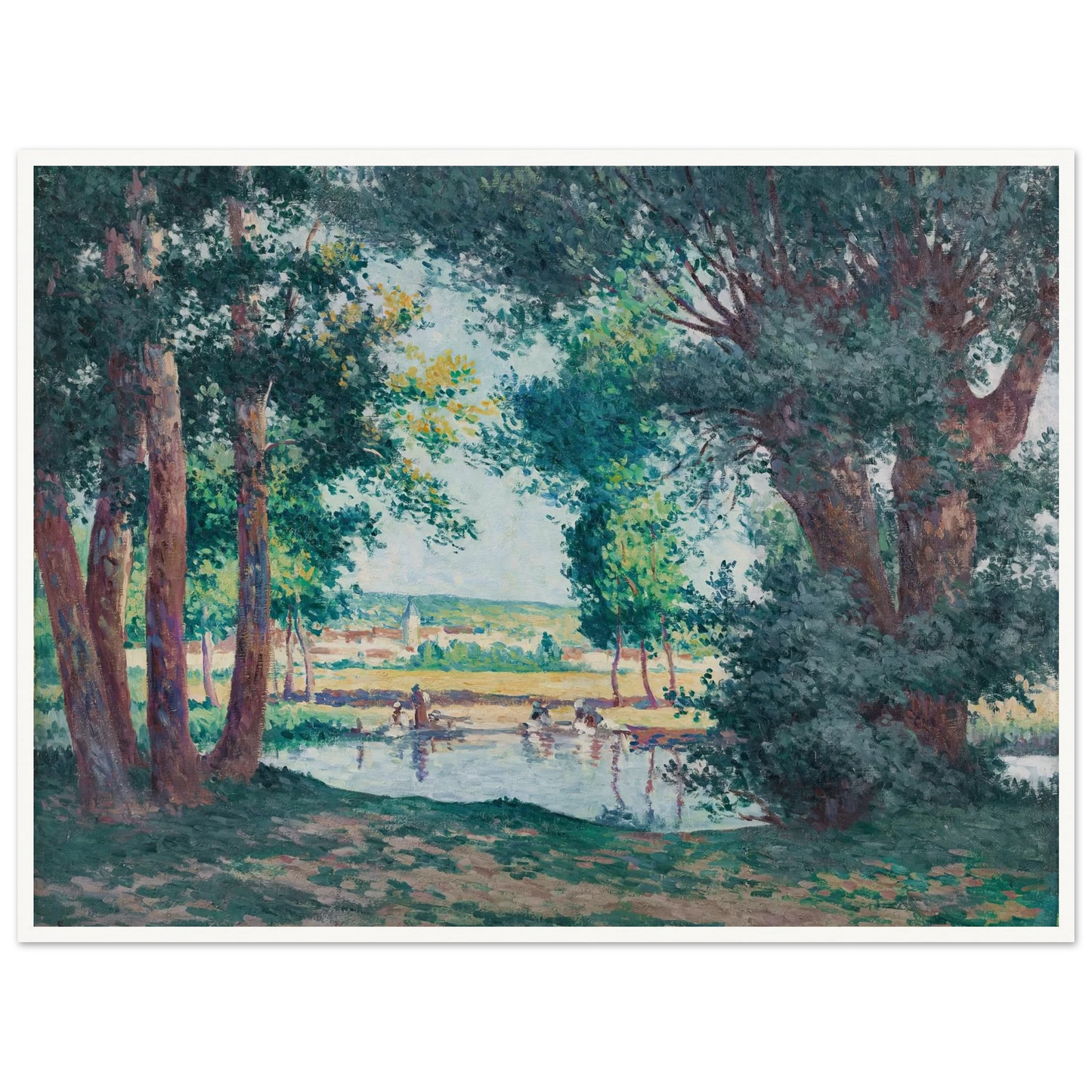 Bessy-sur-Cure, les lavandieres au bord de l’eau (1906) Art Print | Maximilien Luce - Framed Poster - 30x40 cm / 12x16″ - Black frame