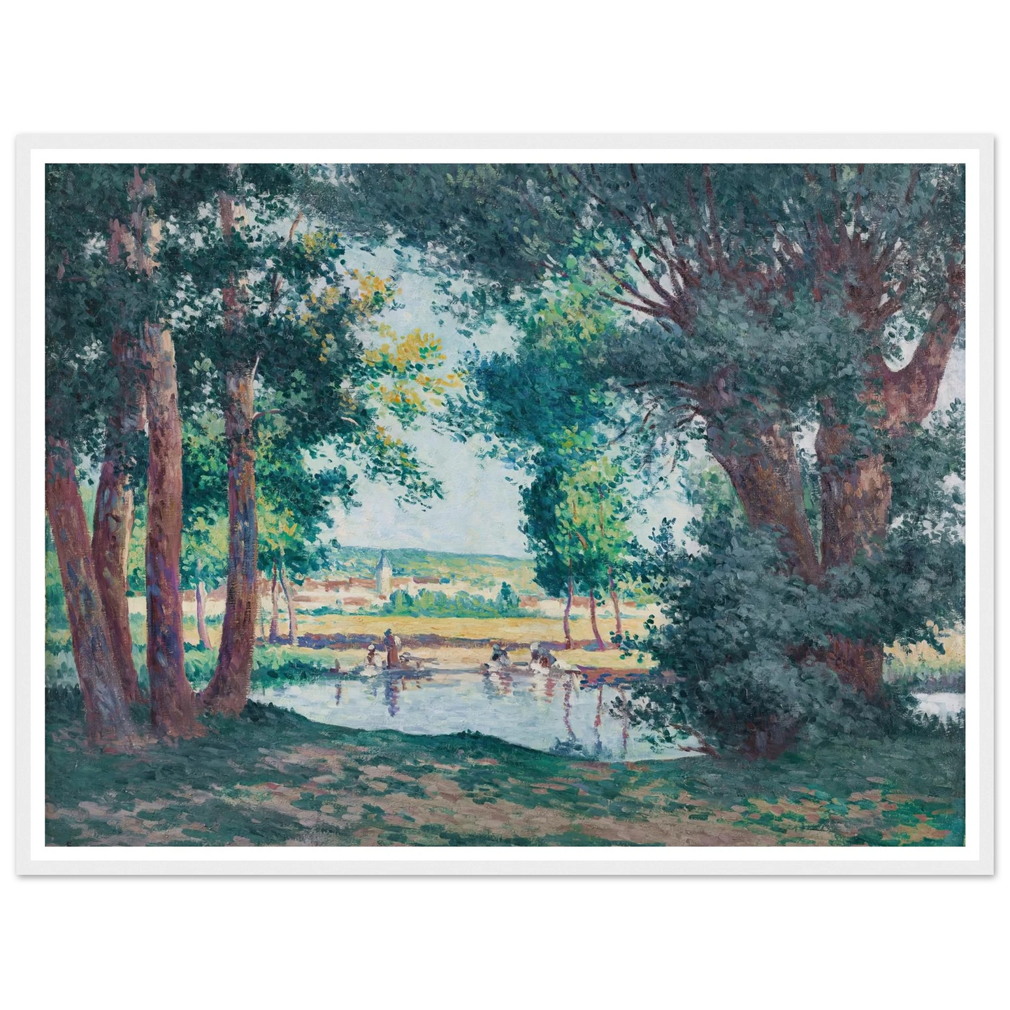 Bessy-sur-Cure, les lavandieres au bord de l’eau (1906) Art Print | Maximilien Luce - Framed Poster - 30x40 cm / 12x16″ - Black frame