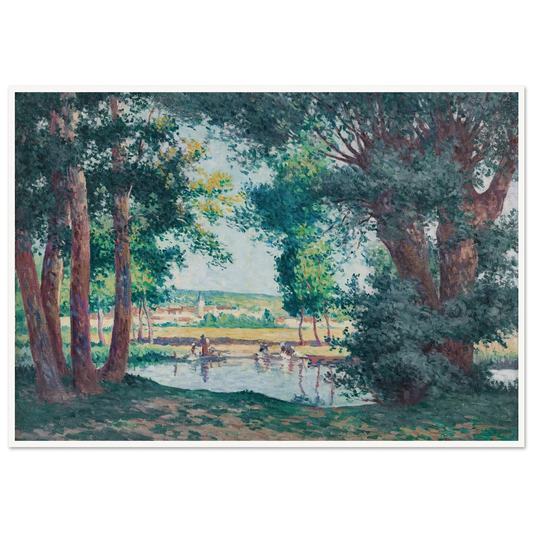 Bessy-sur-Cure, les lavandieres au bord de l’eau (1906) Art Print | Maximilien Luce - Framed Poster - 30x40 cm / 12x16″ - Black frame