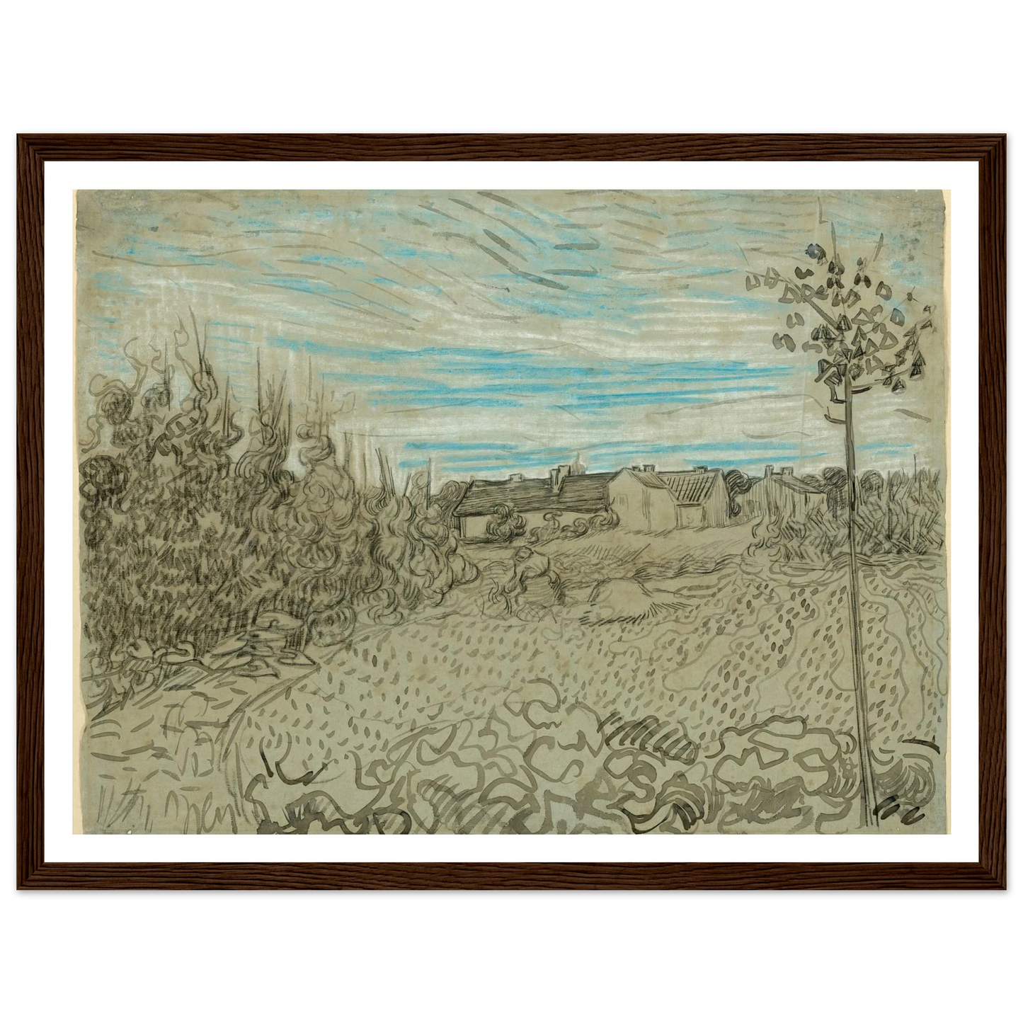 Cottages with a Woman Working in the Middle Ground (1890) Art Print | Vincent van Gogh-Quipham Collections
