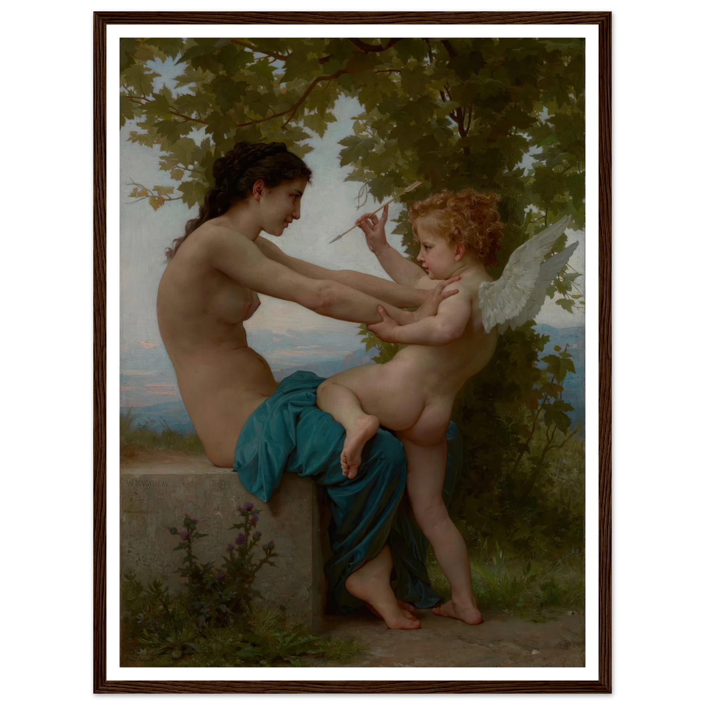 A Young Girl Defending Herself against Eros (about 1880) Art Print | William Bouguereau-Quipham Collections