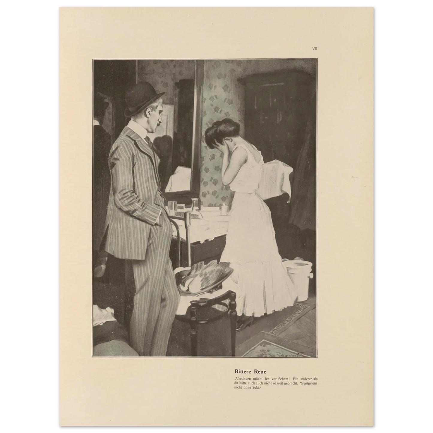 Bittere Reue (1908) Art Print | Ferdinand Freiherr von Reznicek - Framed Poster - 30x40 cm / 12x16″ - Black frame