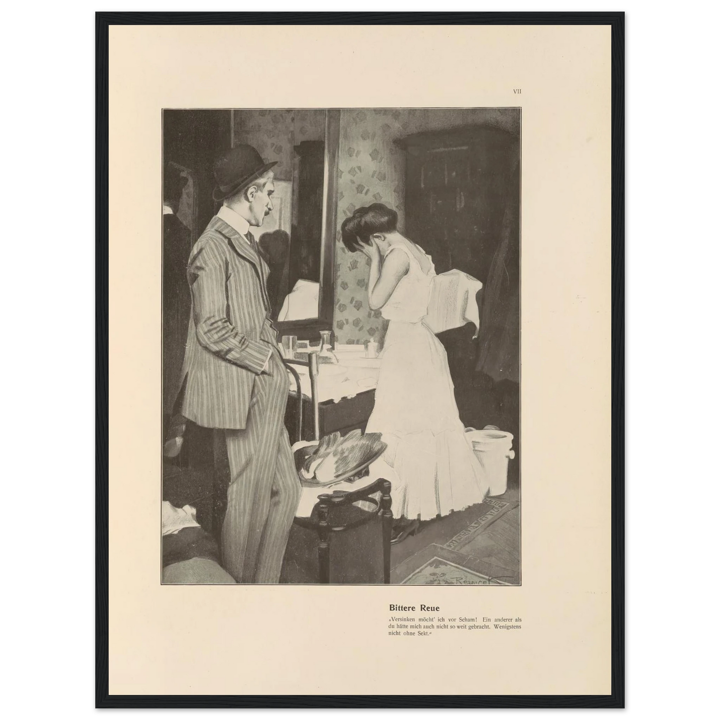 Bittere Reue (1908) Art Print | Ferdinand Freiherr von Reznicek - Framed Poster - 30x40 cm / 12x16″ - Black frame